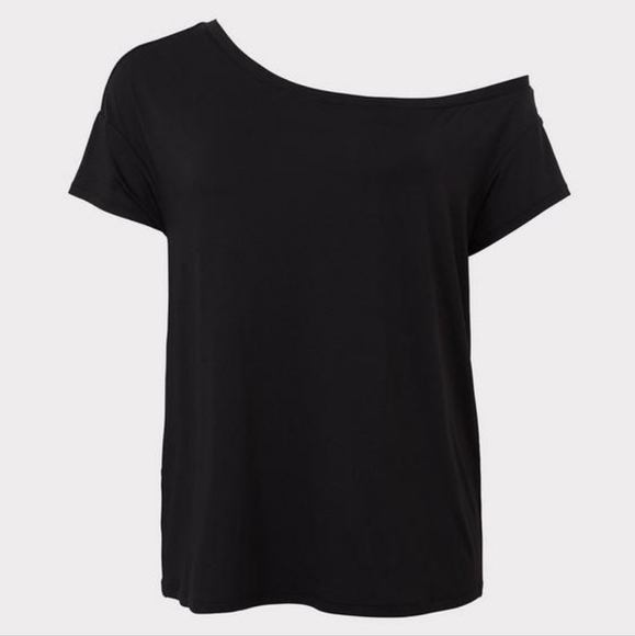 NWT Torrid Black Performance Jersey Off-Shoulder Short Sleeve Active Tee - Picture 2 of 7